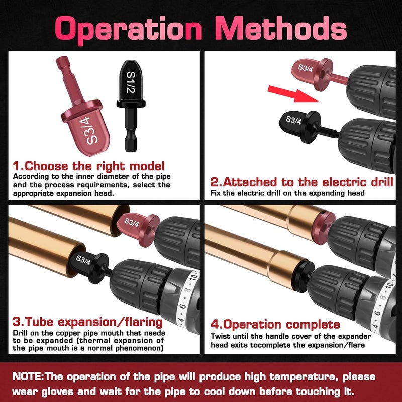 Hakkin 13PCS Copper Flaring Tool Pipe Expander with 5 in 1 Swaging Tool, HVAC Repairing Kit 1/4'',3/8'',1/2'',5/8'',3/4'',7/8'' Boring Drill Bit, Manual Swage Tool Hand Drill for Air Conditioner, - Image 2